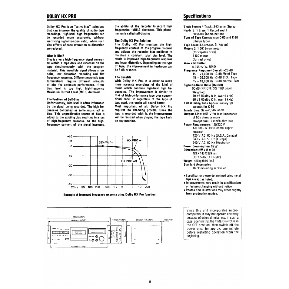 Dolby hx pro specifications | Tascam 130 User Manual | Page 9 / 10