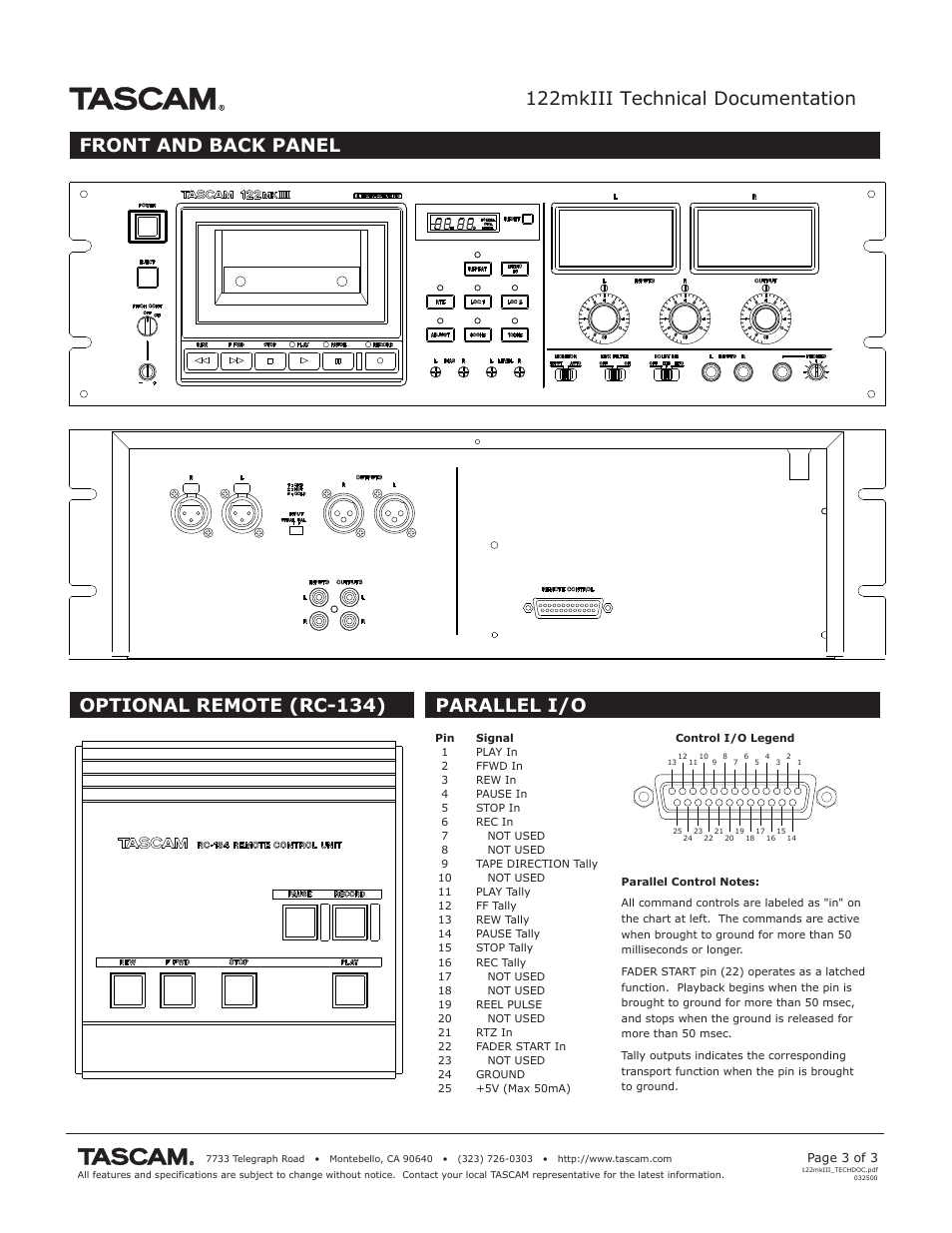 122mkiii technical documentation | Tascam 122MKIII User Manual | Page 3 / 3