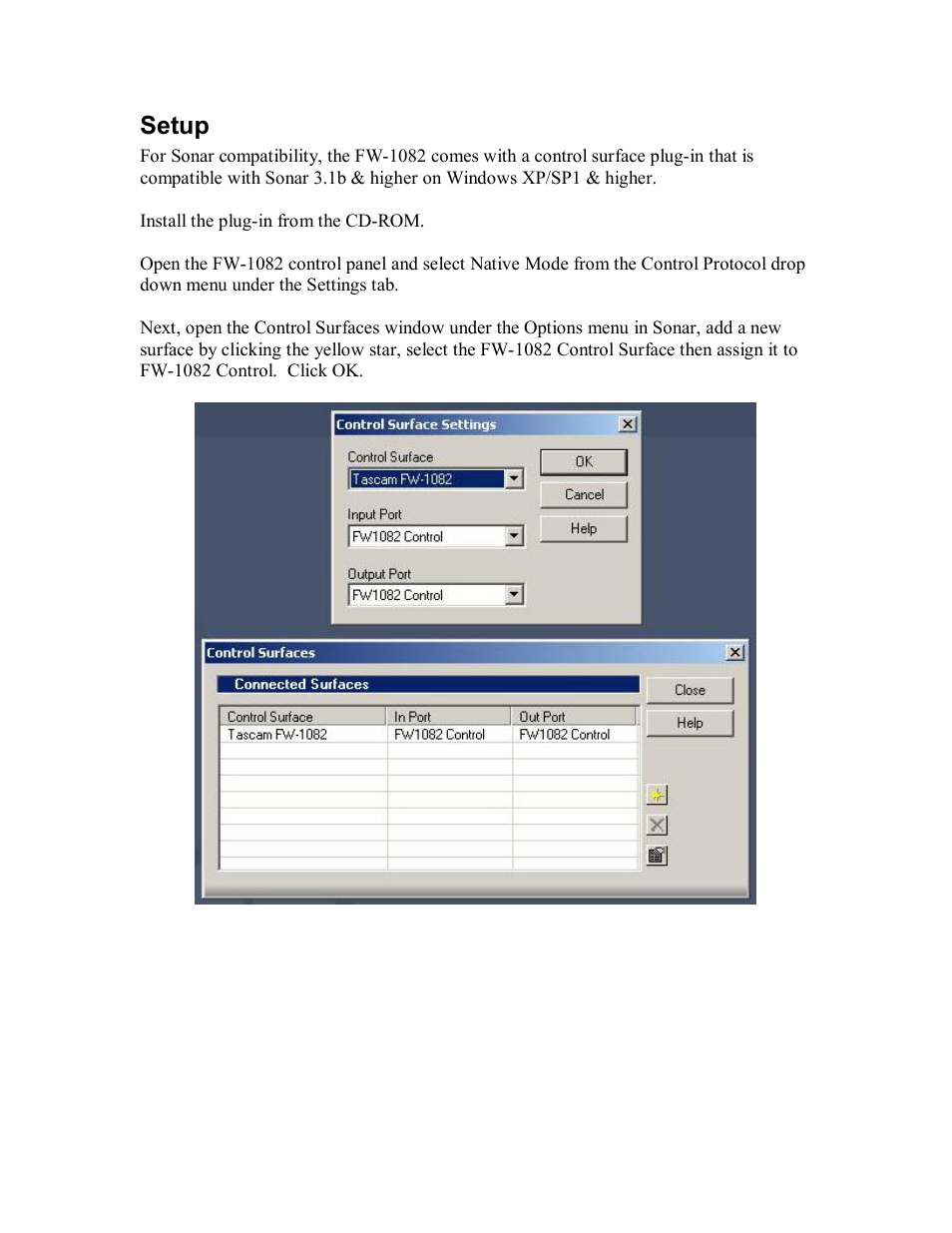 Setup | Tascam FW1082 User Manual | Page 2 / 6