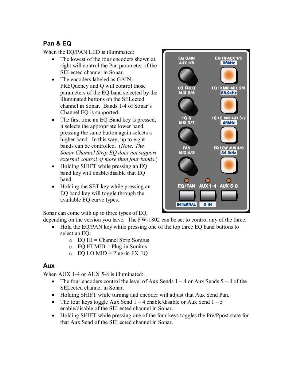 Pan & eq aux | Tascam FW1082 User Manual | Page 4 / 6