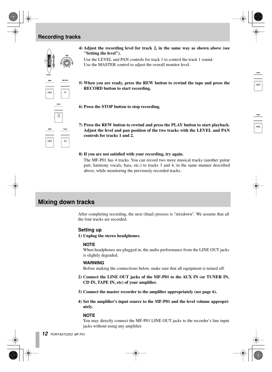 Mixing down tracks | Tascam MF-P01 User Manual | Page 12 / 16