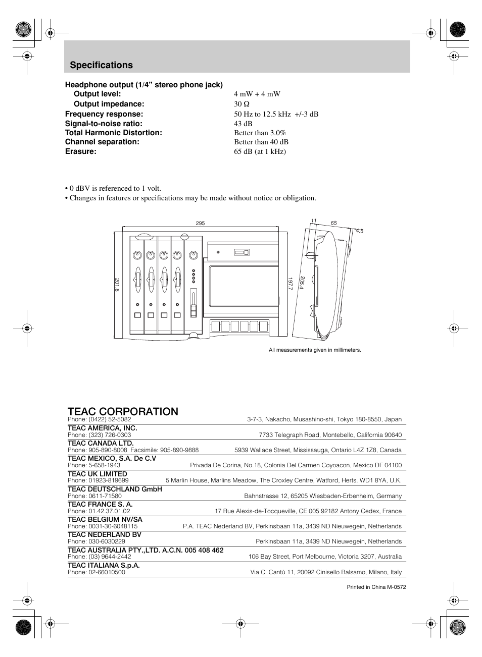 Teac corporation, Specifications | Tascam MF-P01 User Manual | Page 16 / 16