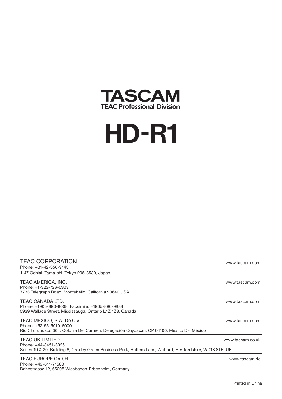Hd-r1 | Tascam HD-R1 User Manual | Page 24 / 24
