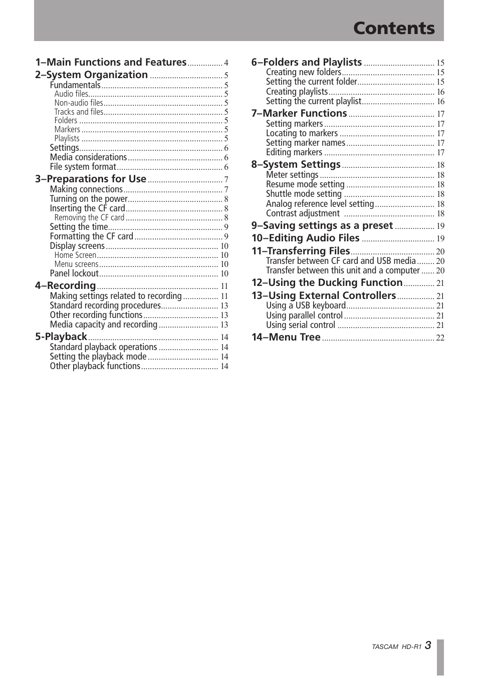 Tascam HD-R1 User Manual | Page 3 / 24