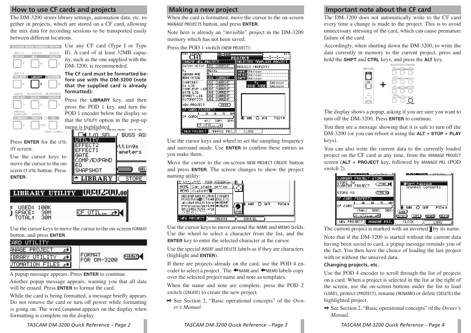 Tascam QUICK REFERENCE DM-3200 User Manual | Page 2 / 2