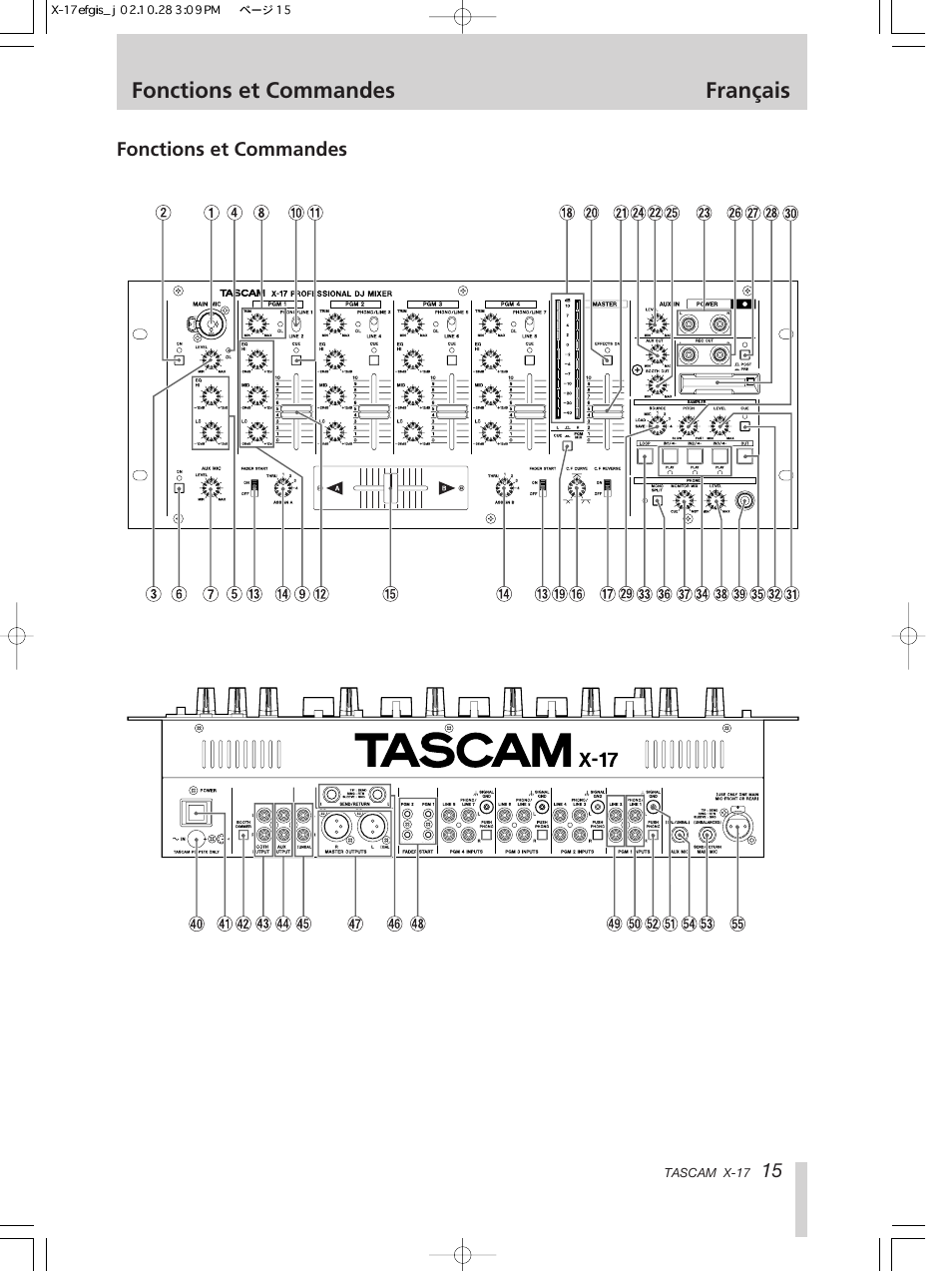 Fonctions et commandes français | Tascam X-17 User Manual | Page 15 / 52