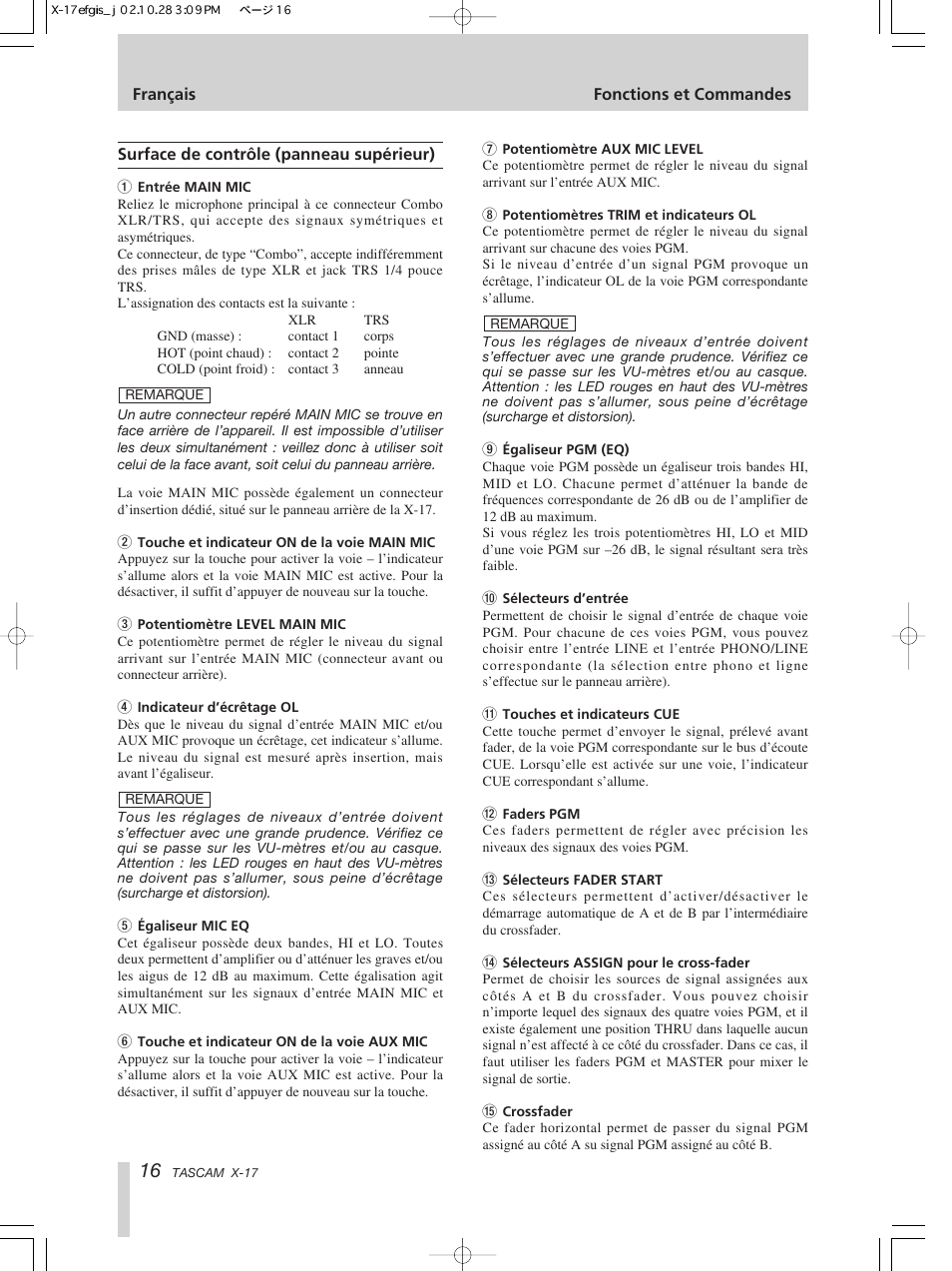 Tascam X-17 User Manual | Page 16 / 52