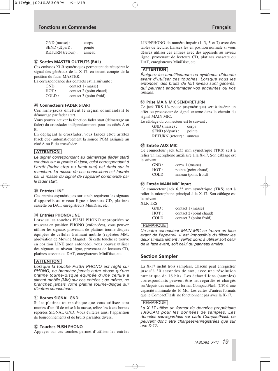 Tascam X-17 User Manual | Page 19 / 52