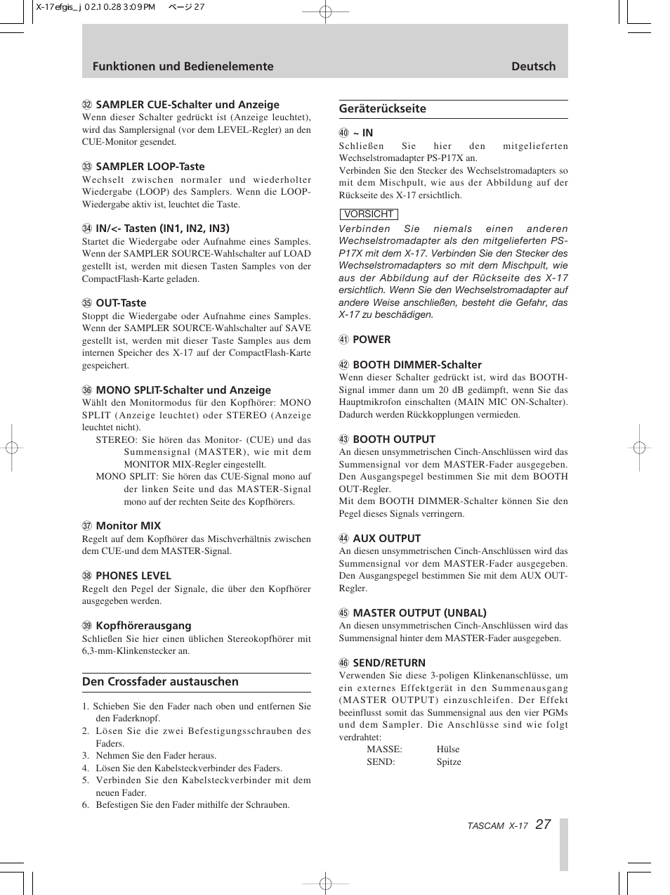 Tascam X-17 User Manual | Page 27 / 52