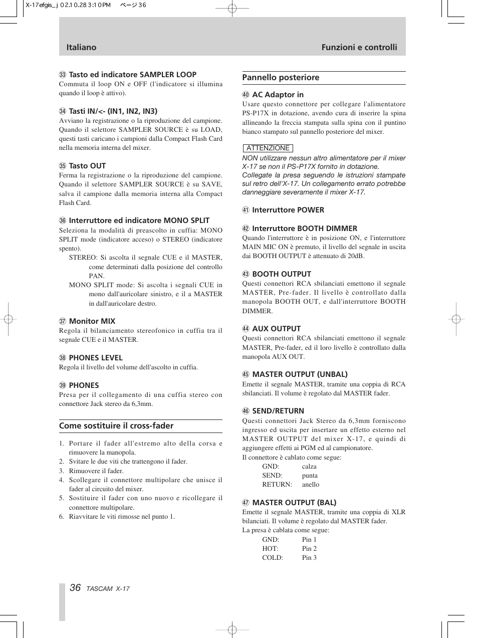 Tascam X-17 User Manual | Page 36 / 52