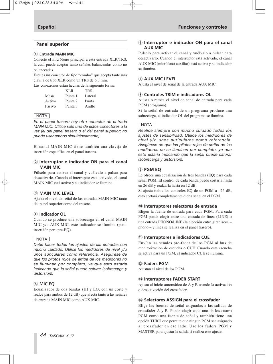 Tascam X-17 User Manual | Page 44 / 52