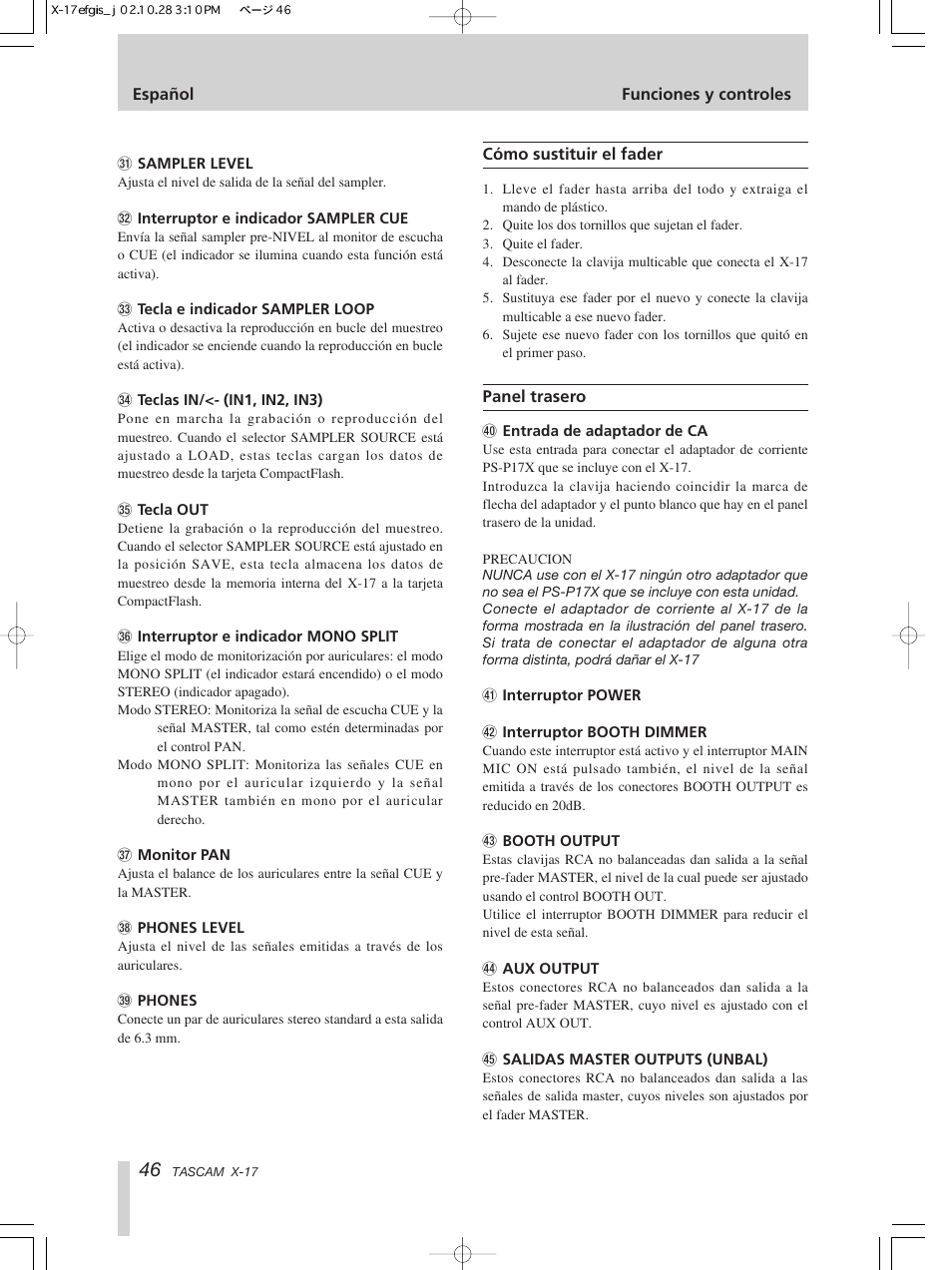 Tascam X-17 User Manual | Page 46 / 52