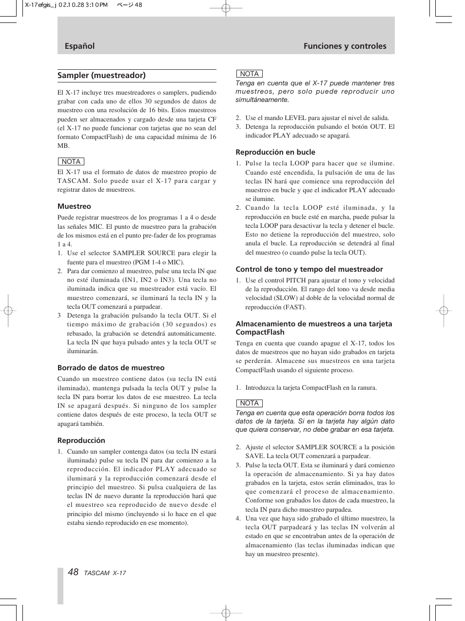 Tascam X-17 User Manual | Page 48 / 52