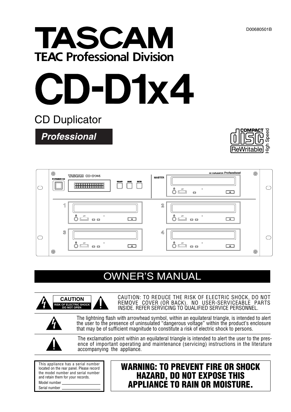 Tascam CD-D1X4 User Manual | 22 pages