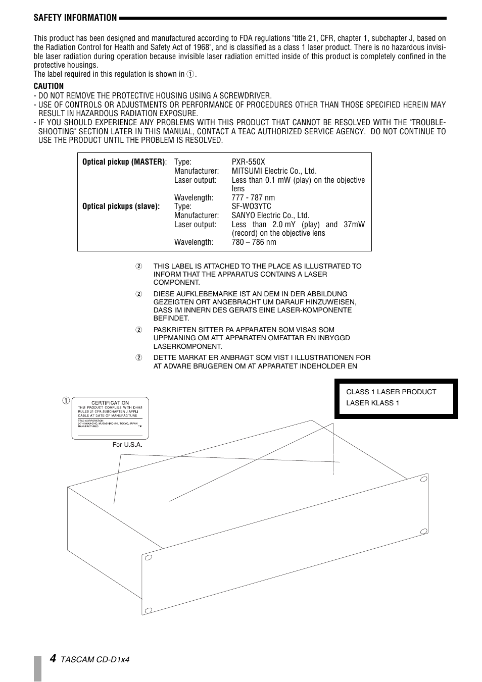 Tascam CD-D1X4 User Manual | Page 4 / 22