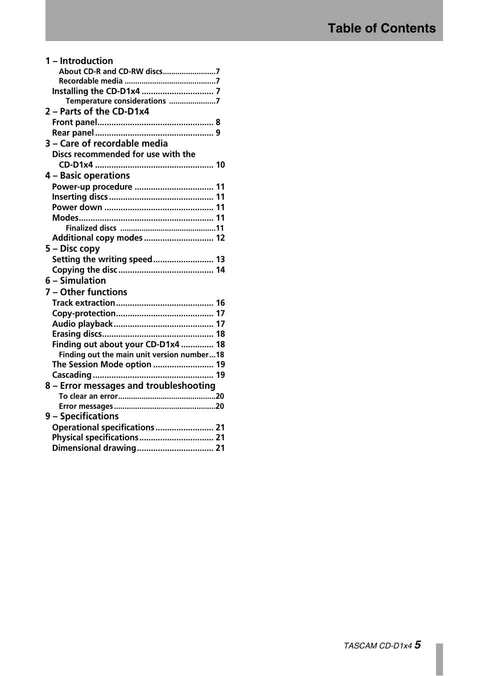 Tascam CD-D1X4 User Manual | Page 5 / 22