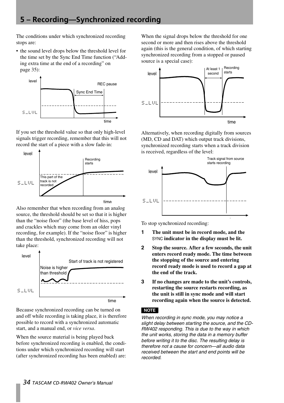 5 – recording—synchronized recording | Tascam CD-RW402 User Manual | Page 34 / 56