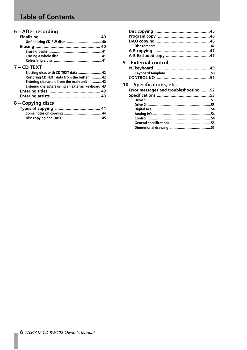 Tascam CD-RW402 User Manual | Page 6 / 56