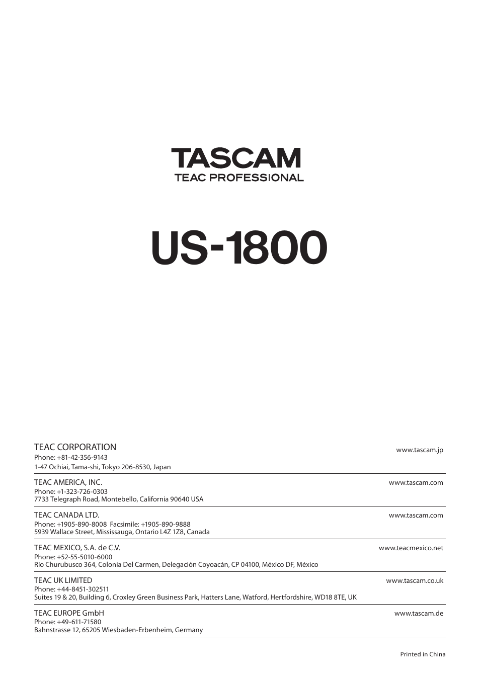 Us-1800 | Tascam US-1800 User Manual | Page 24 / 24