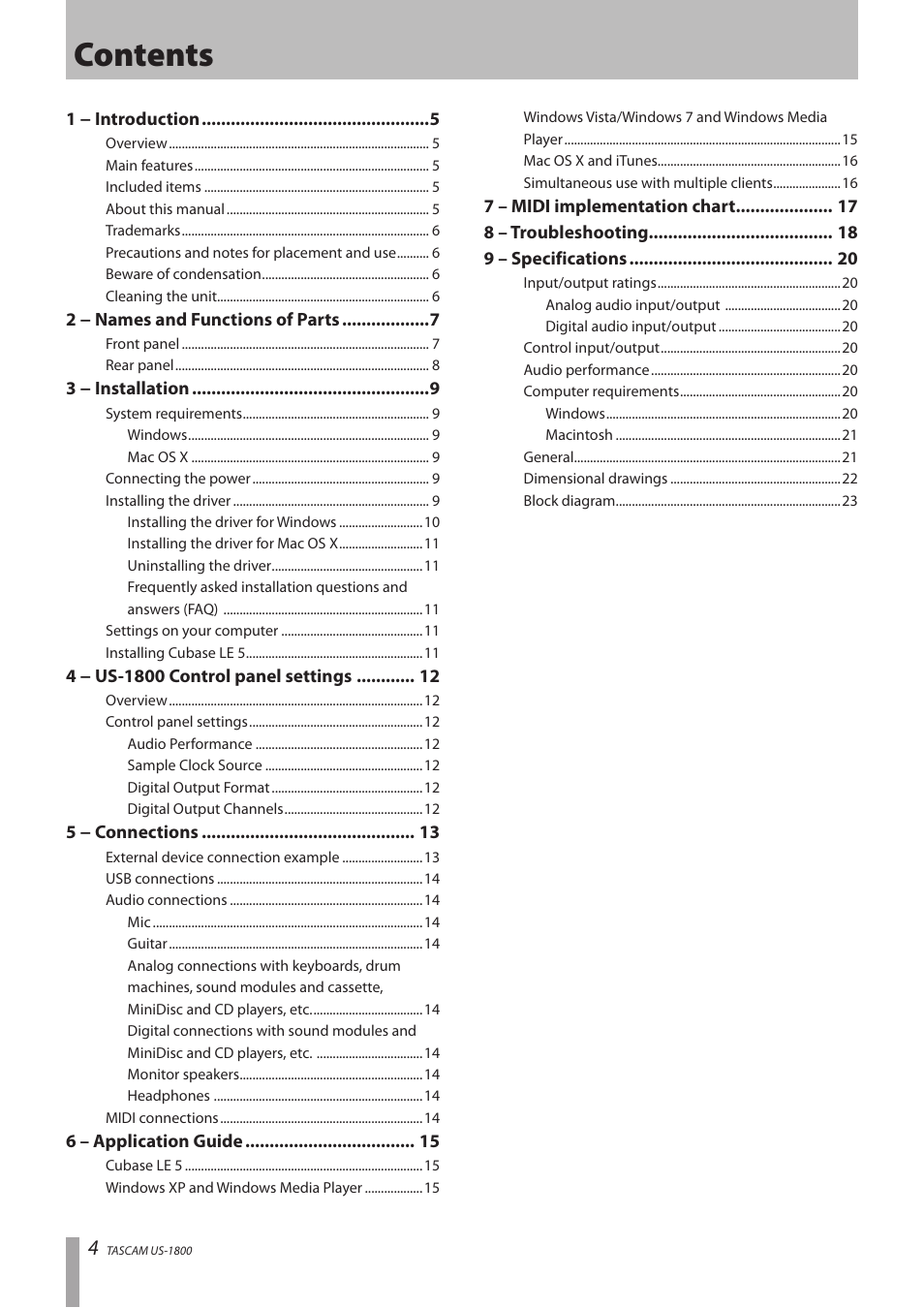 Tascam US-1800 User Manual | Page 4 / 24