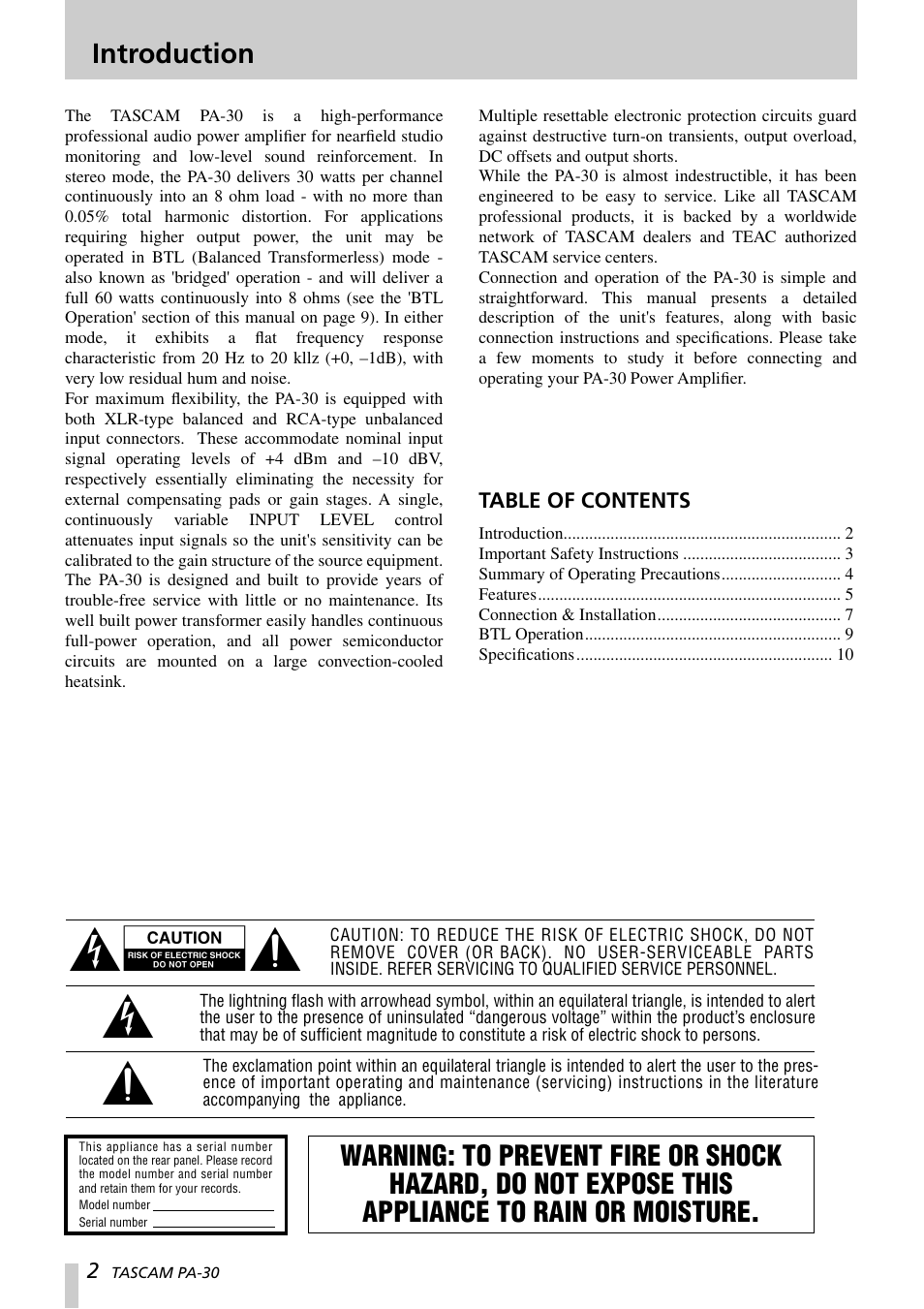 Ья ÿ | Tascam PA-30 User Manual | Page 2 / 12