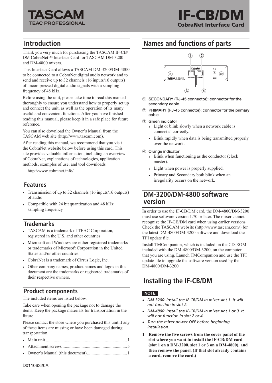 Tascam IF-CB User Manual | 4 pages