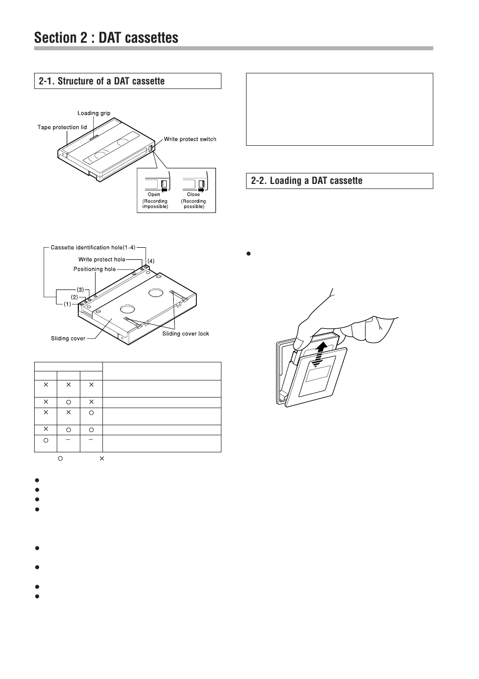 1. structure of a dat cassette, 2. loading a dat cassette | Tascam DA-302 User Manual | Page 6 / 33