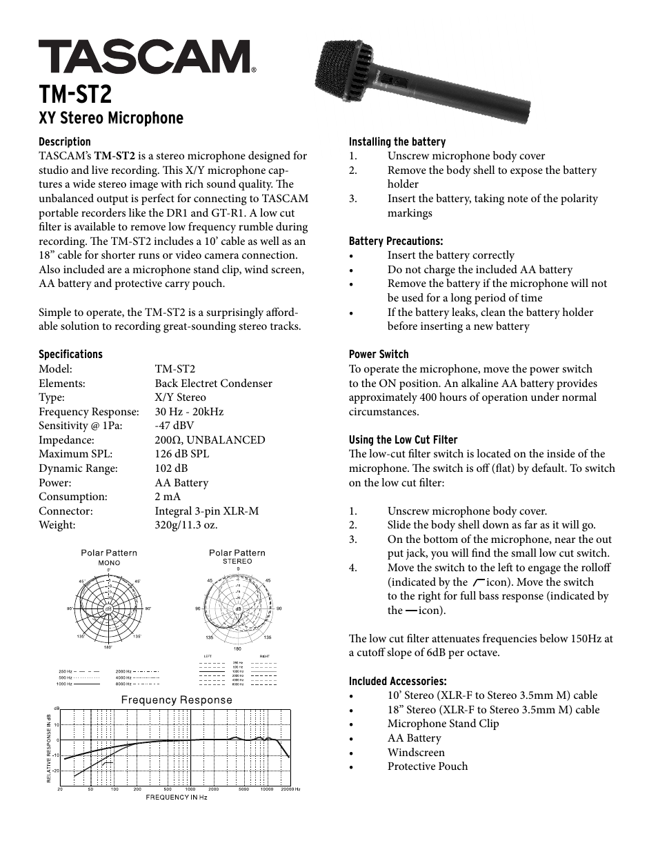 Tascam TM-ST2 User Manual | 1 page