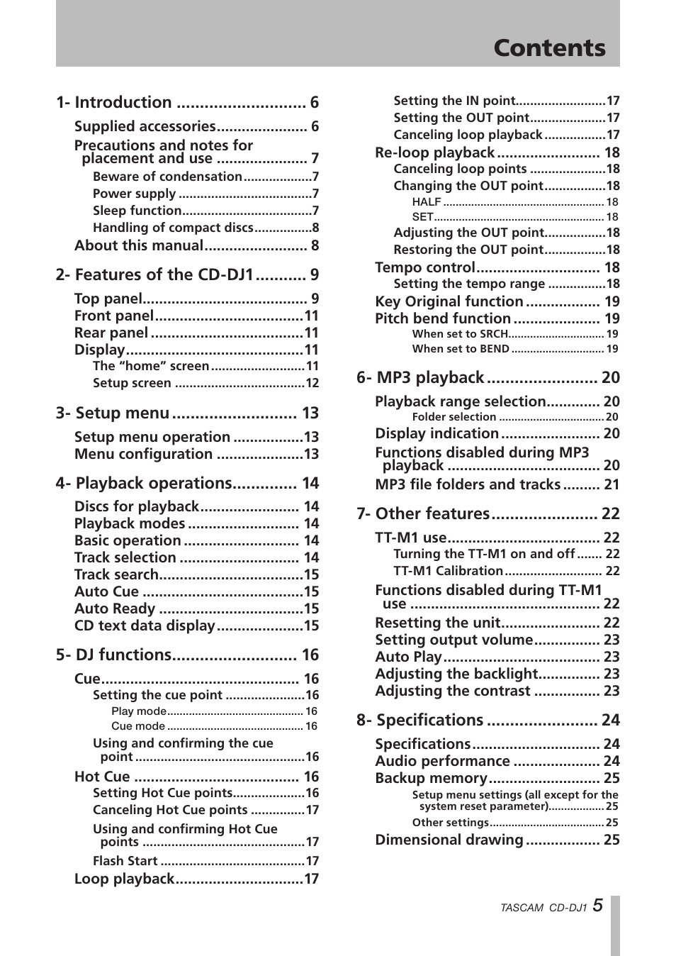 Tascam CD-DJ1 User Manual | Page 5 / 28