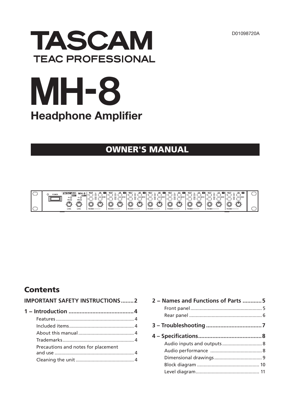 Tascam MH-8 User Manual | 12 pages