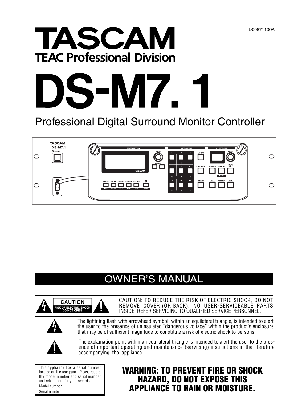 Tascam DS-M7.1 User Manual | 40 pages