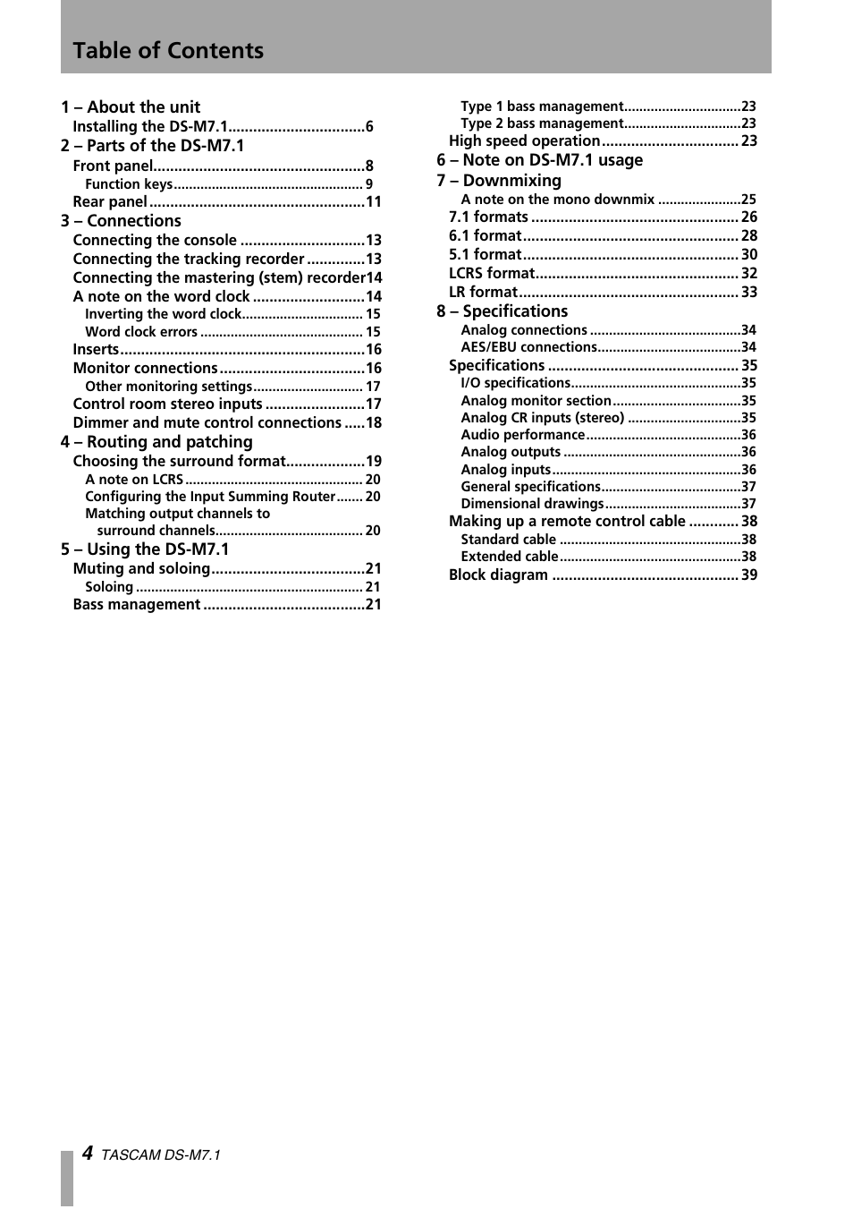 Tascam DS-M7.1 User Manual | Page 4 / 40
