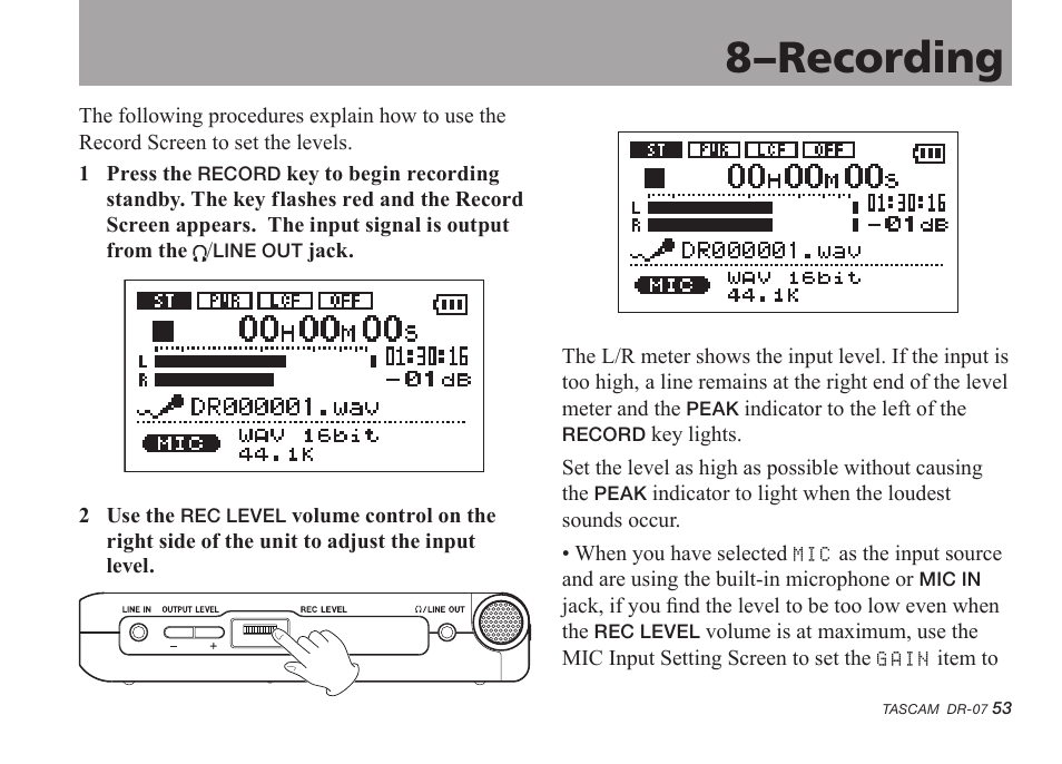 8–recording | Tascam DR-07 User Manual | Page 53 / 96