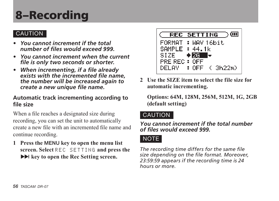 8–recording | Tascam DR-07 User Manual | Page 56 / 96