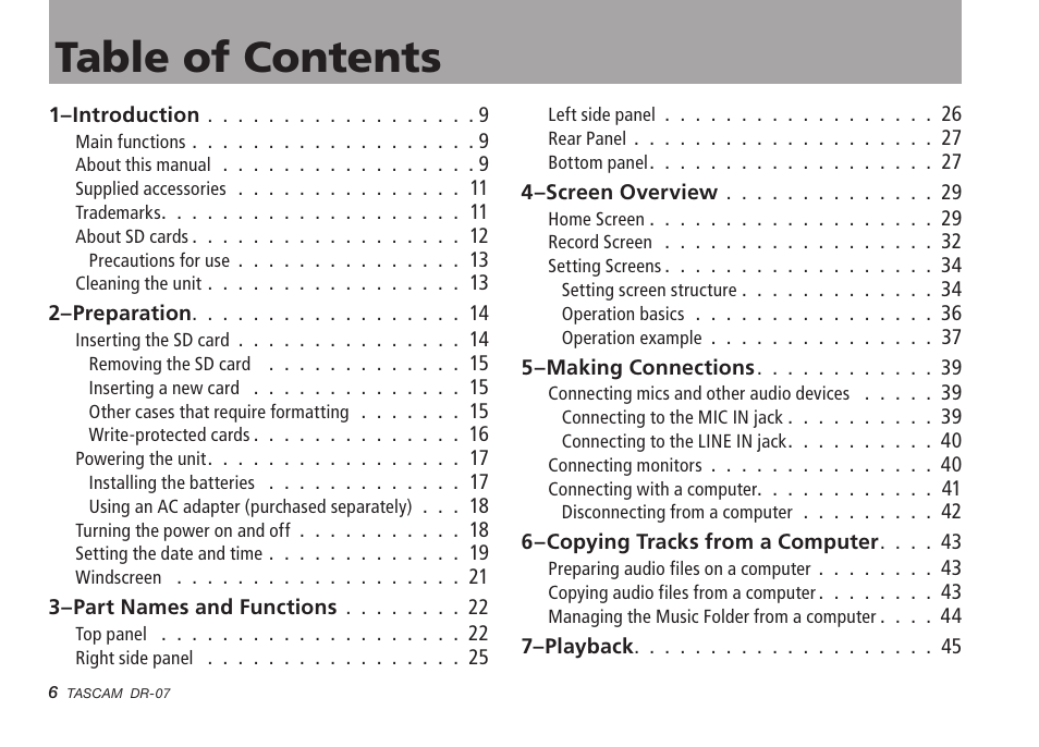 Tascam DR-07 User Manual | Page 6 / 96