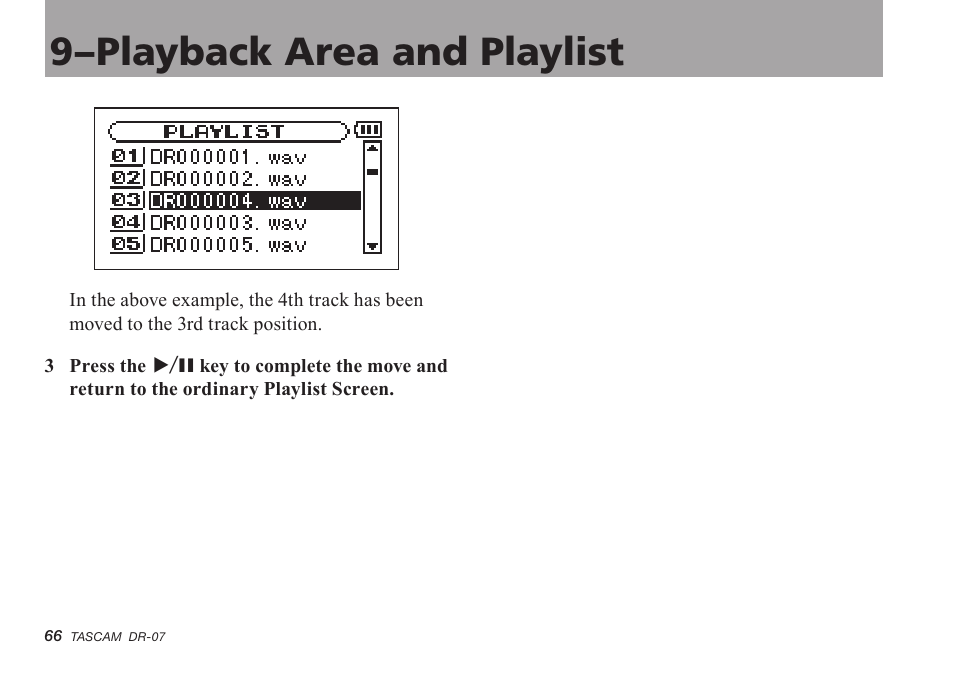9–playback area and playlist | Tascam DR-07 User Manual | Page 66 / 96