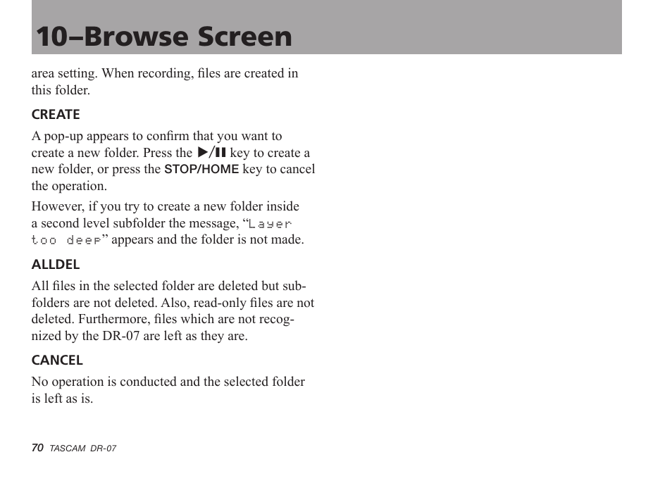 10–browse screen | Tascam DR-07 User Manual | Page 70 / 96