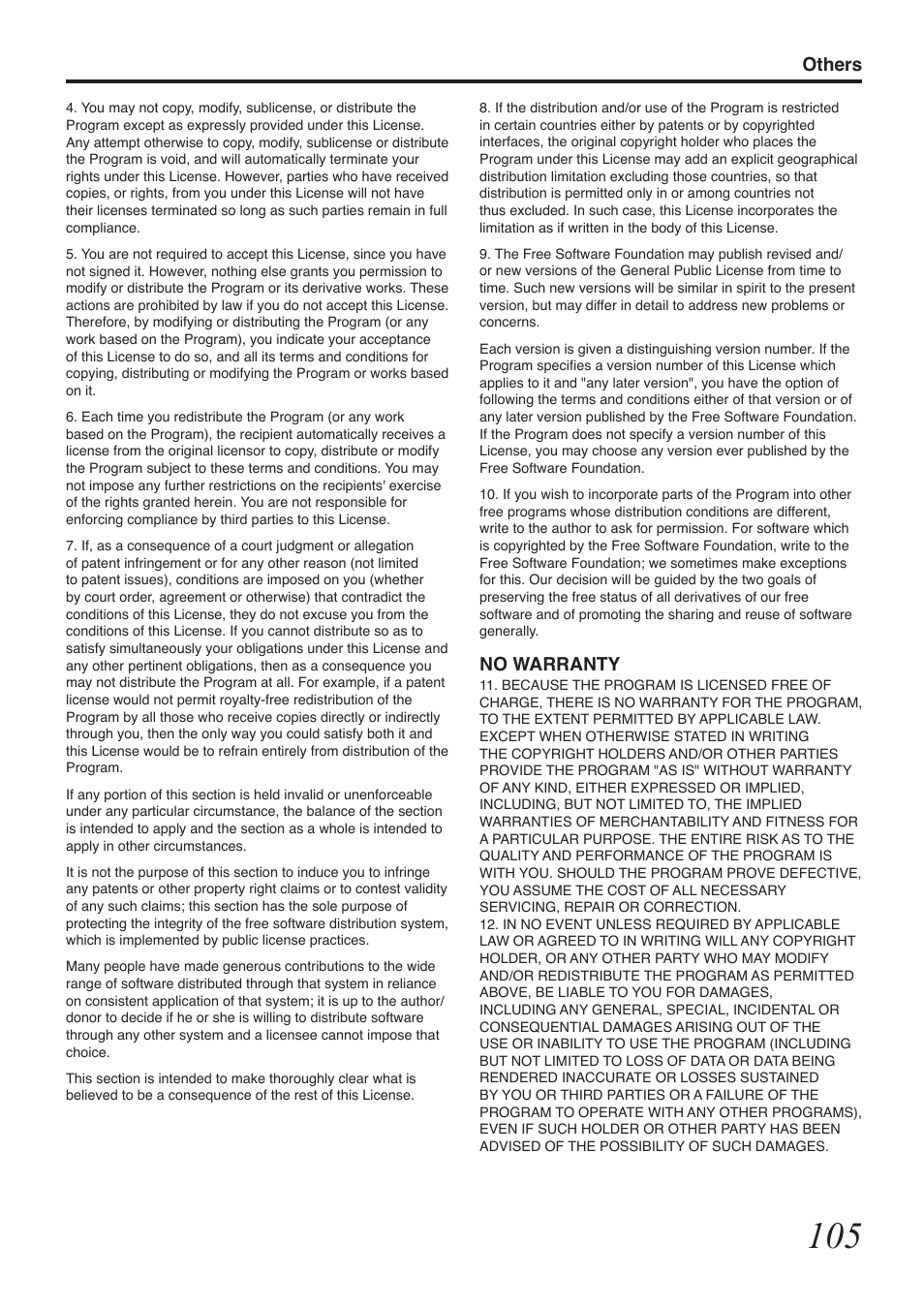 Others, No warranty | Tascam BD-R2000 User Manual | Page 105 / 112