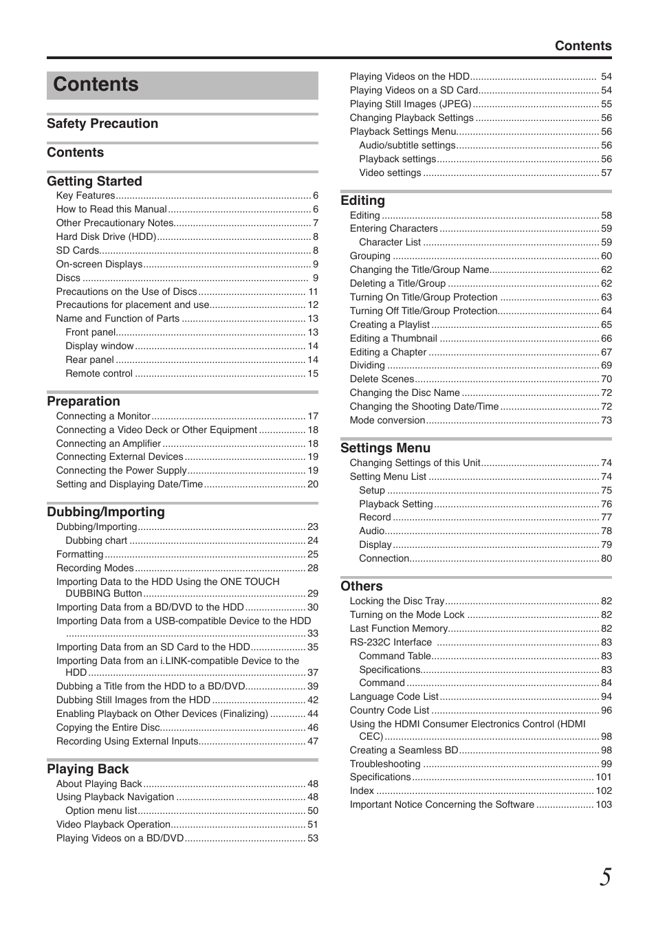 Tascam BD-R2000 User Manual | Page 5 / 112