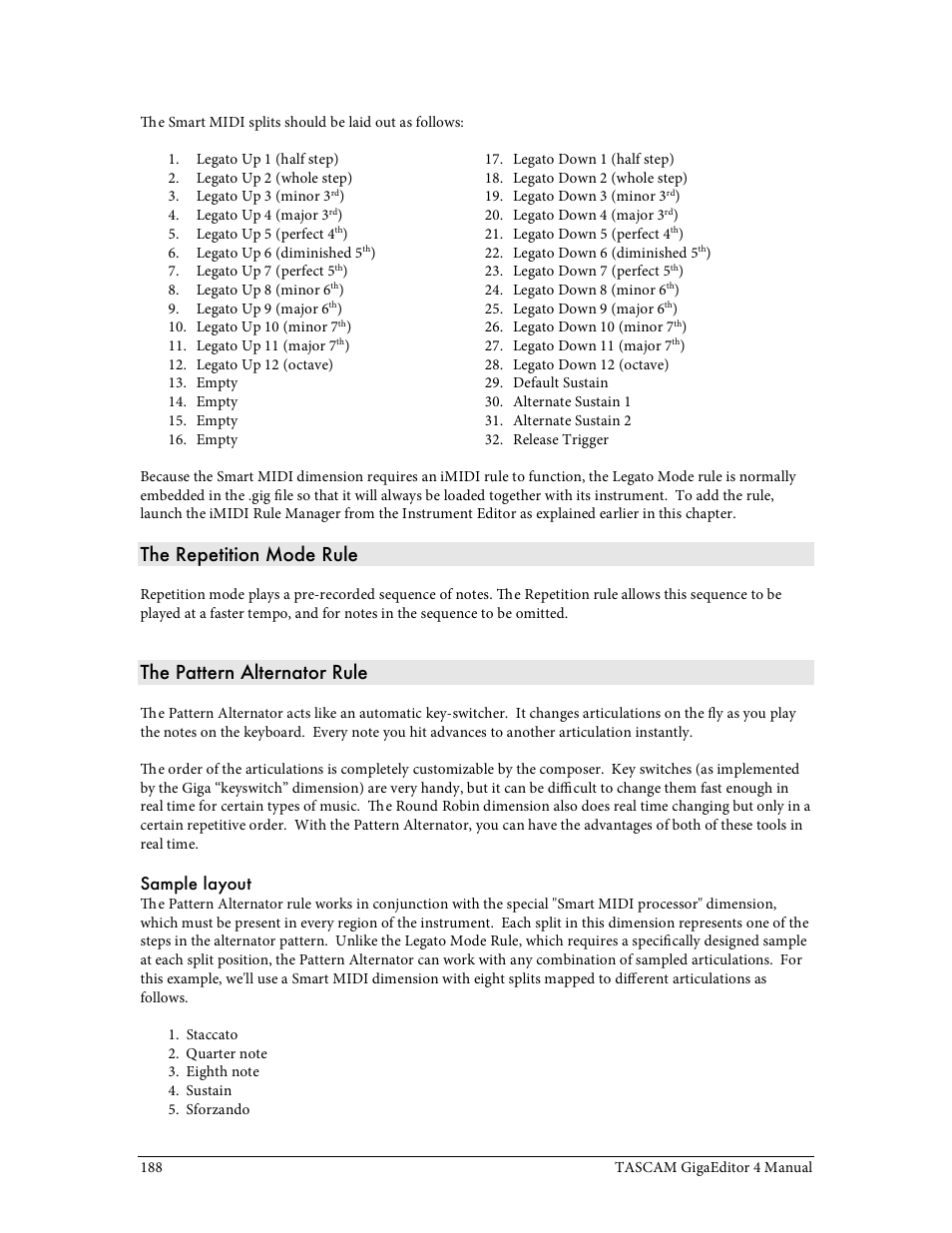 The repetition mode rule, The pattern alternator rule | Tascam GigaStudio User Manual | Page 188 / 210