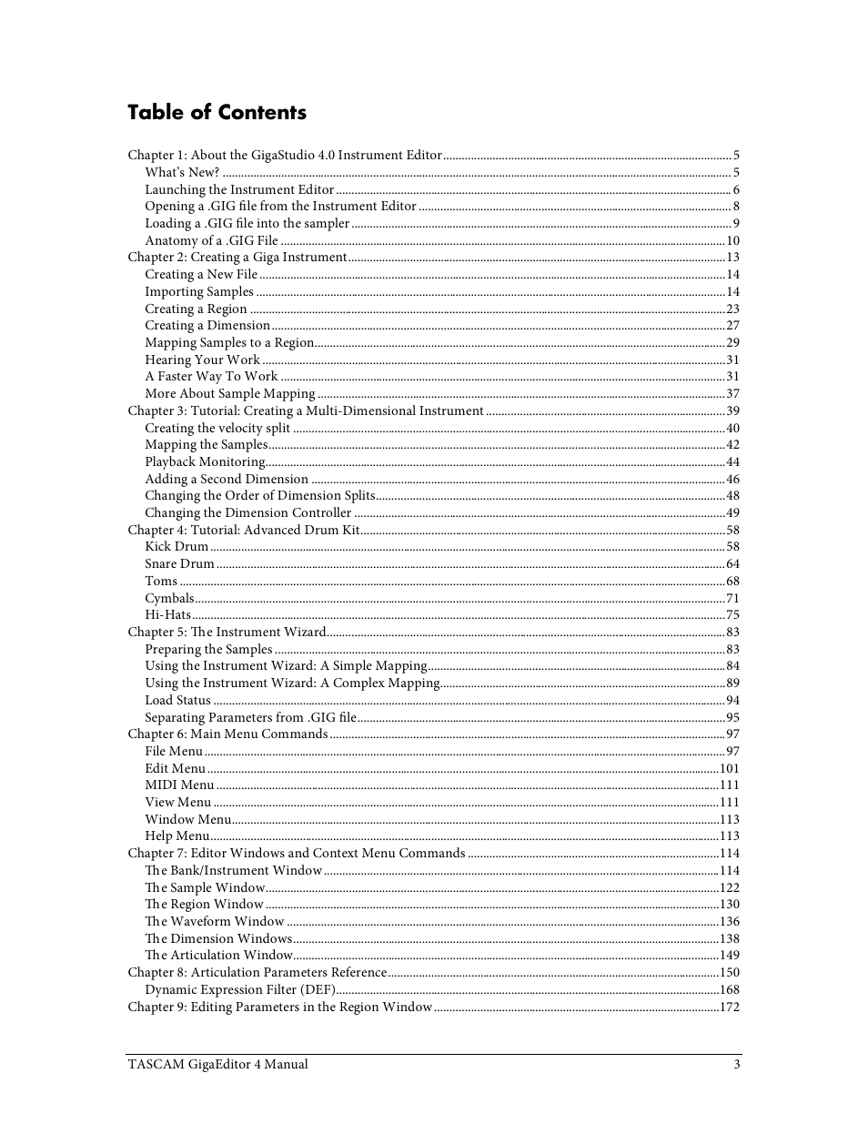 Tascam GigaStudio User Manual | Page 3 / 210