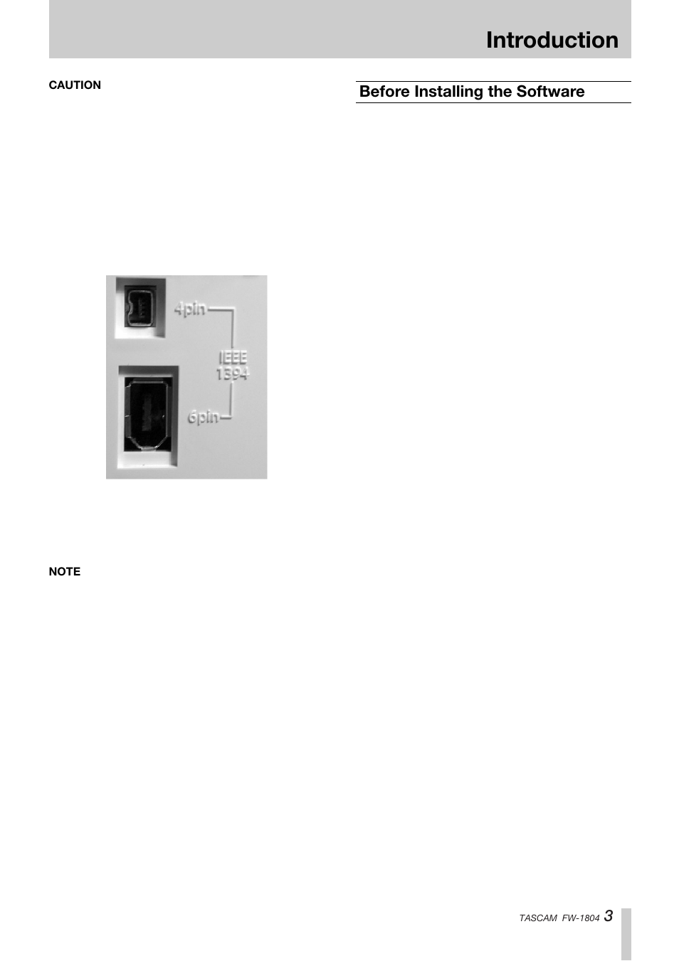 Introduction, Before installing the software | Tascam FW-1804 User Manual | Page 3 / 12