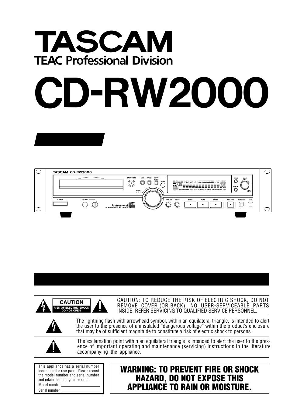 Tascam CD-RW2000 User Manual | 32 pages