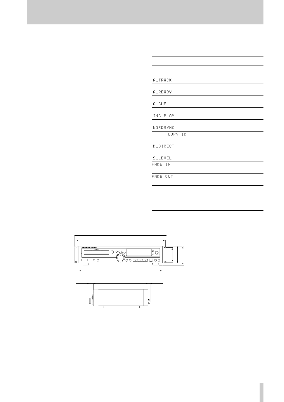 1 – introduction—environmental considerations, 5 recommended media, 6 default settings | 7 dimensional drawing | Tascam CD-RW2000 User Manual | Page 9 / 32