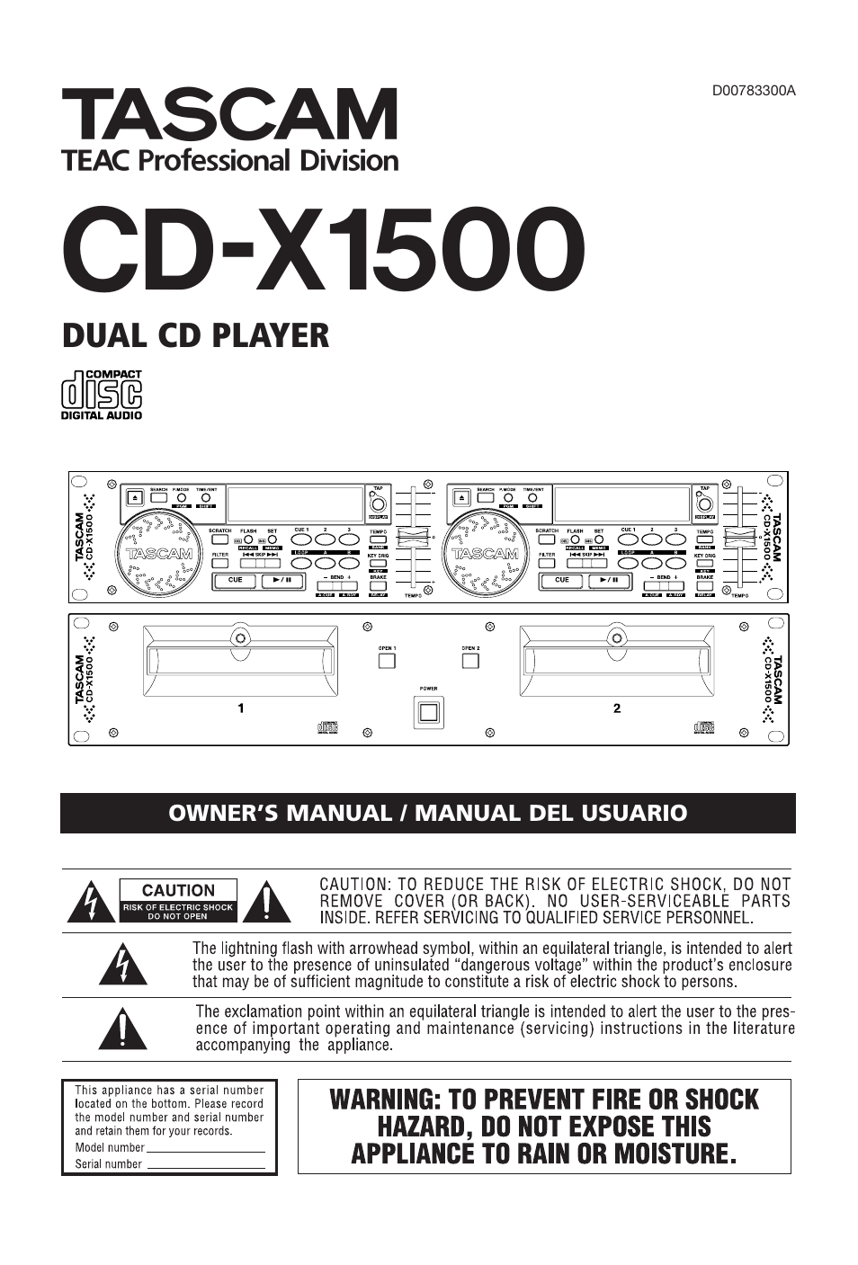 Tascam CD-X1500 User Manual | 40 pages