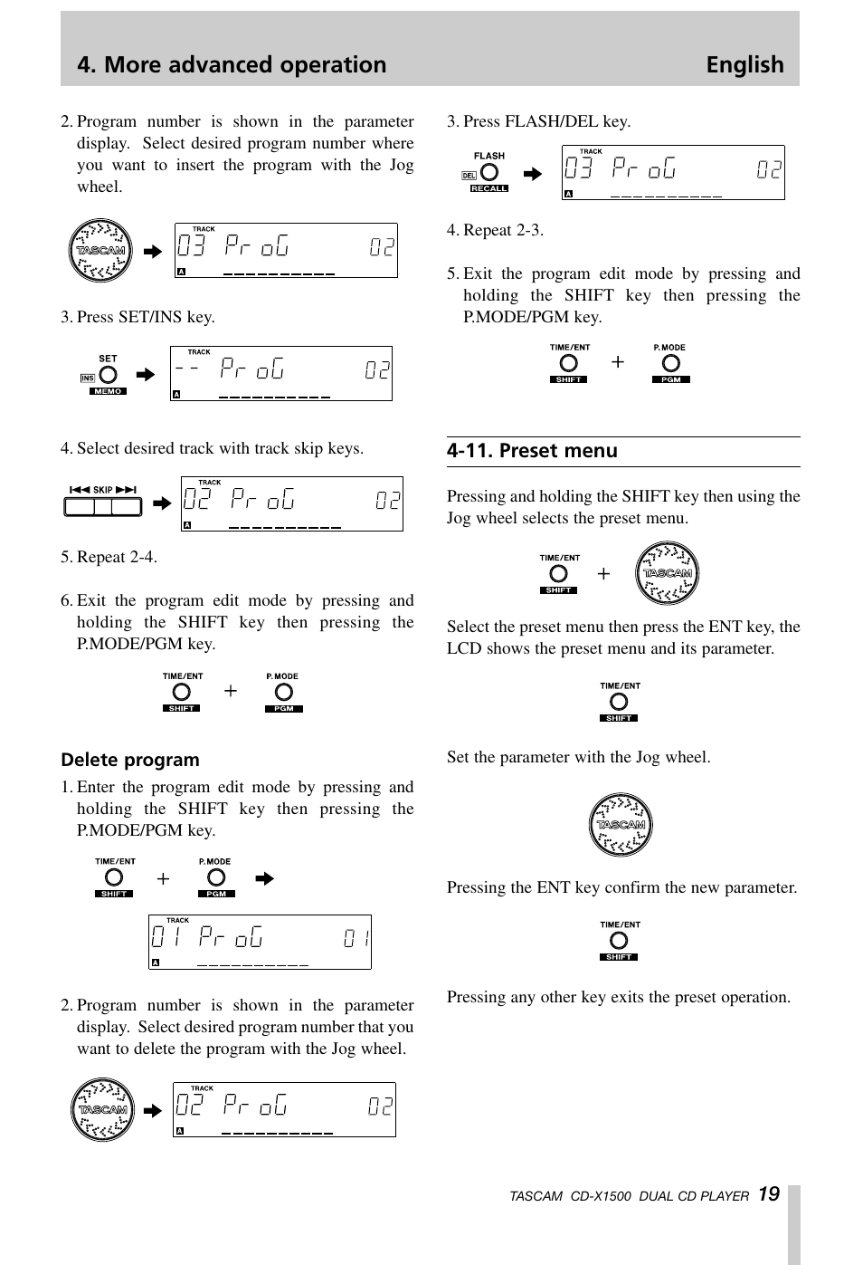 More advanced operation english | Tascam CD-X1500 User Manual | Page 19 / 40