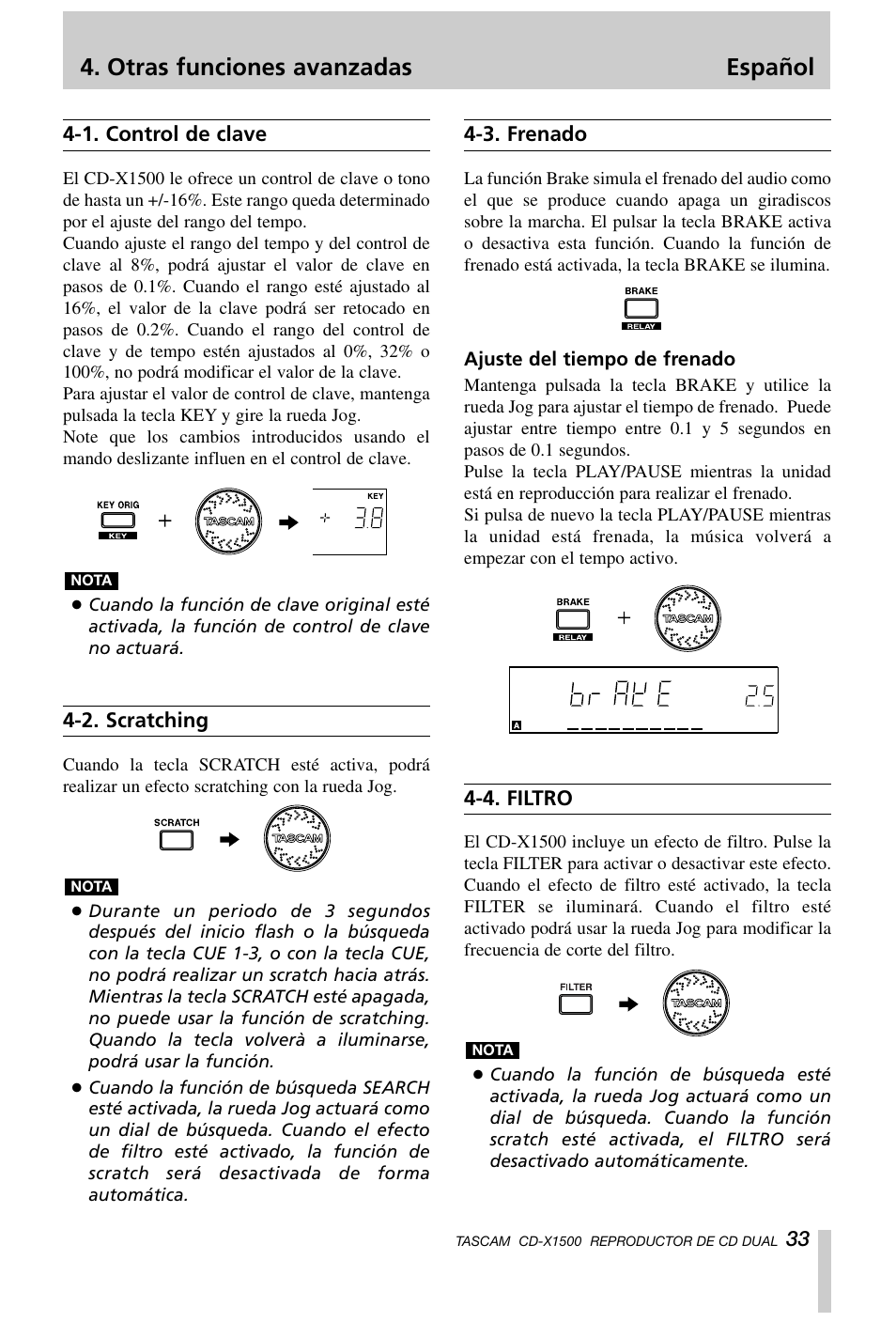 Otras funciones avanzadas español | Tascam CD-X1500 User Manual | Page 33 / 40