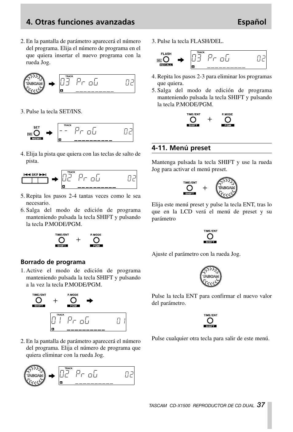 Otras funciones avanzadas español | Tascam CD-X1500 User Manual | Page 37 / 40