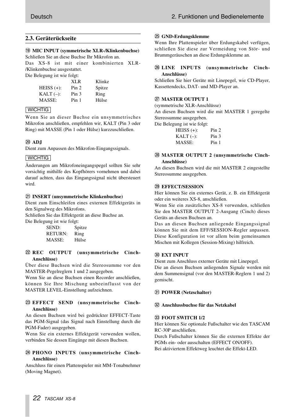 Tascam XS-8 User Manual | Page 22 / 40