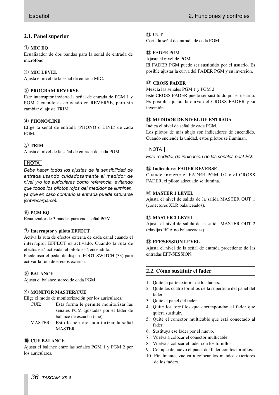 Tascam XS-8 User Manual | Page 36 / 40